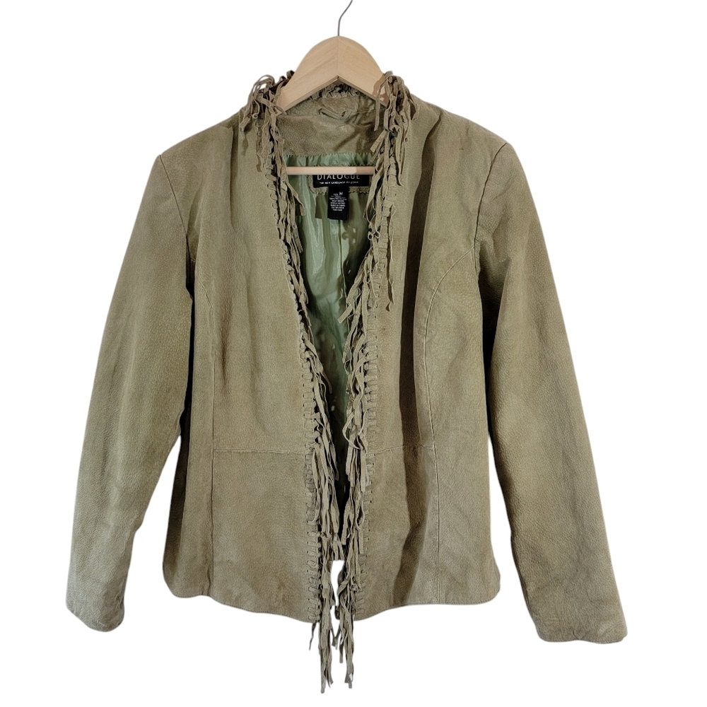 VTG Western 100% Leather Jacket Mint Green Sz M Fringe Boho Cowgirl Festival